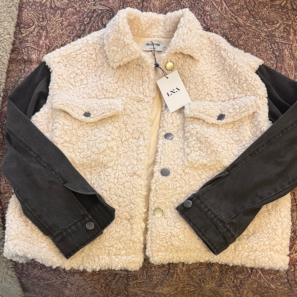 LNA Denim & Sherpa Jacket - Cream and Black